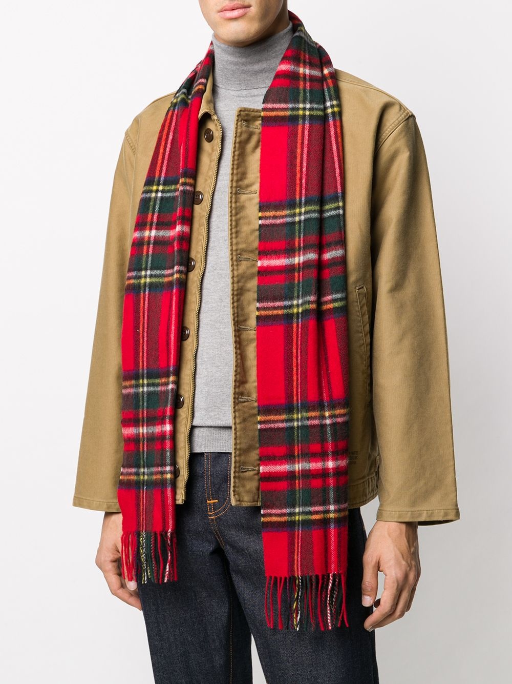 tartan-check wool scarf - 2