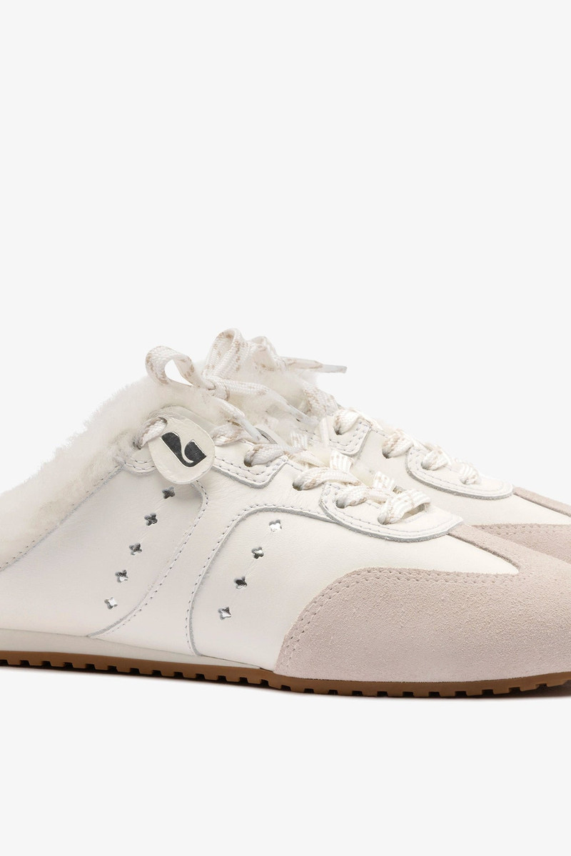 Stella Mule In Mushroom Grey Suede and White Shearling 4