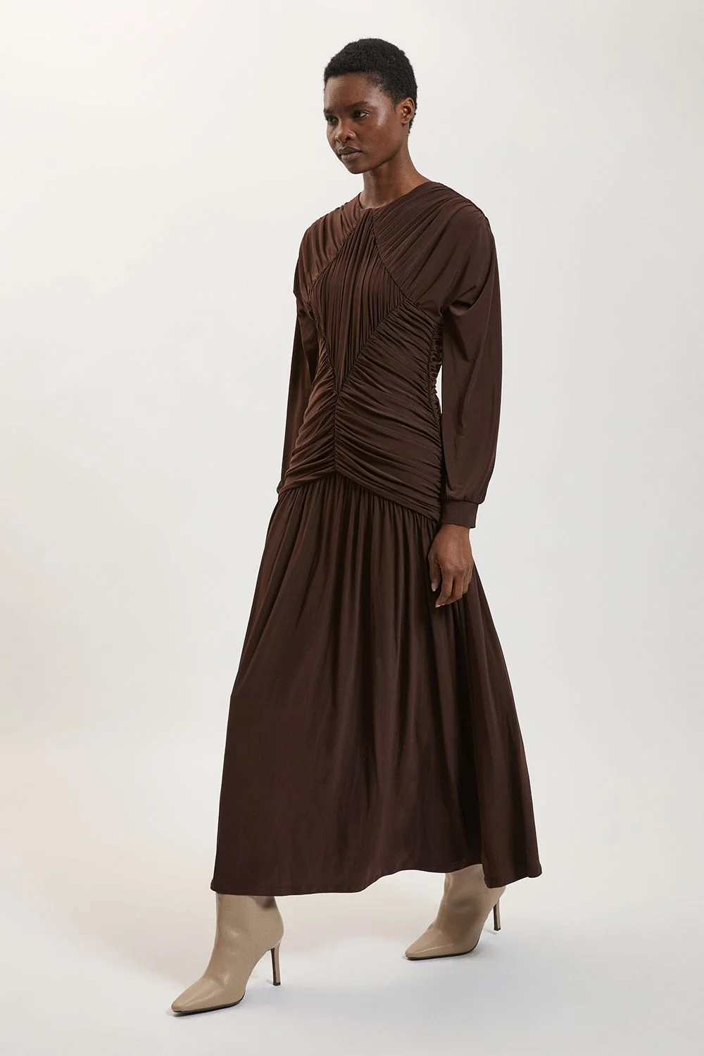 Premium Ruched Long Sleeved Jersey Maxi Dress - 1