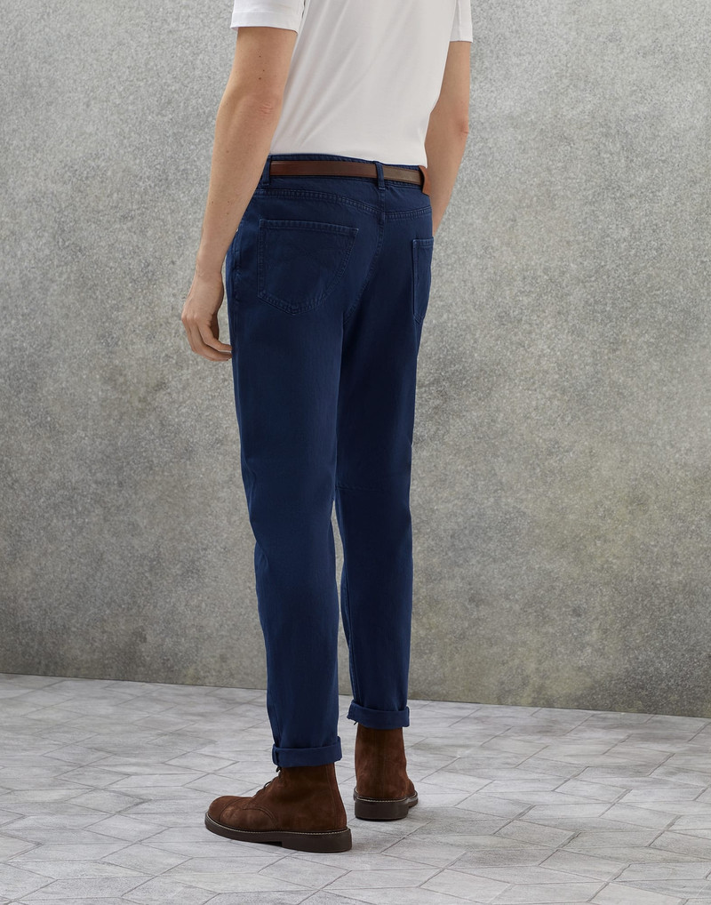 Brunello Cucinelli Garment-dyed leisure fit five-pocket trousers in slubbed cotton denim outlook