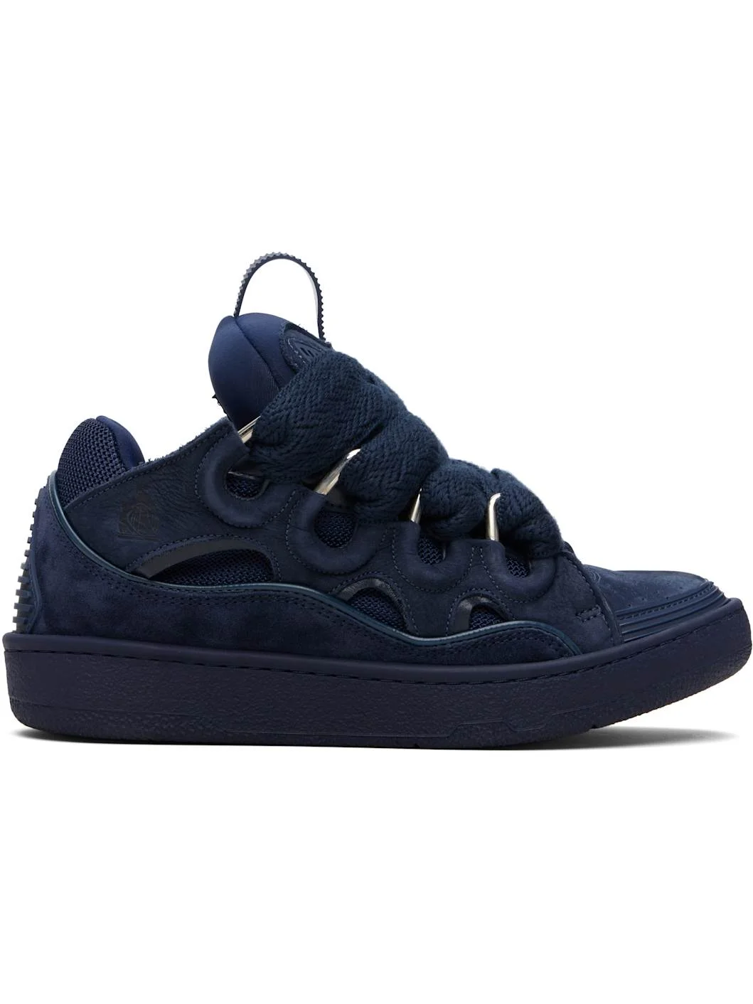 Navy Leather Curb Sneakers - 1