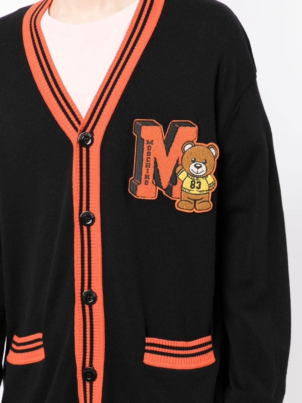 embroidered toy-bear patch cardigan - 5