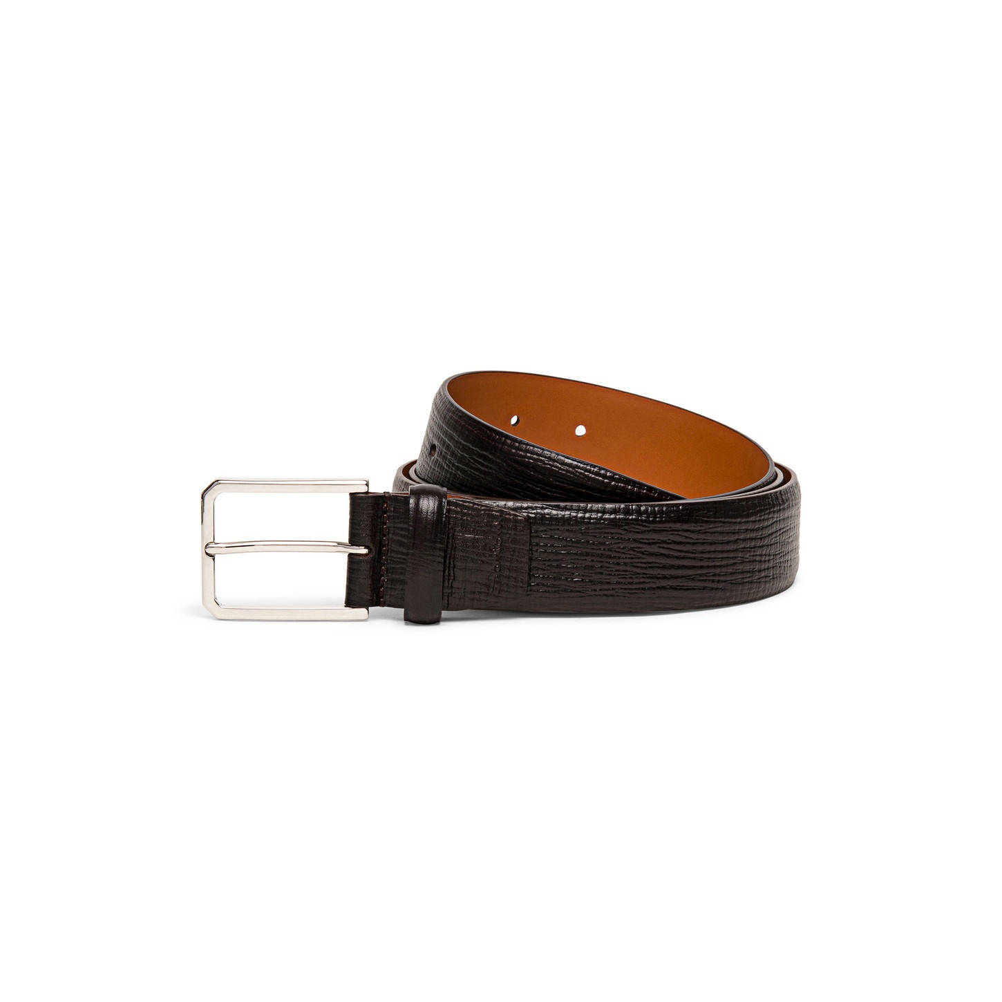 Men’s brown embossed leather adjustable belt - 1