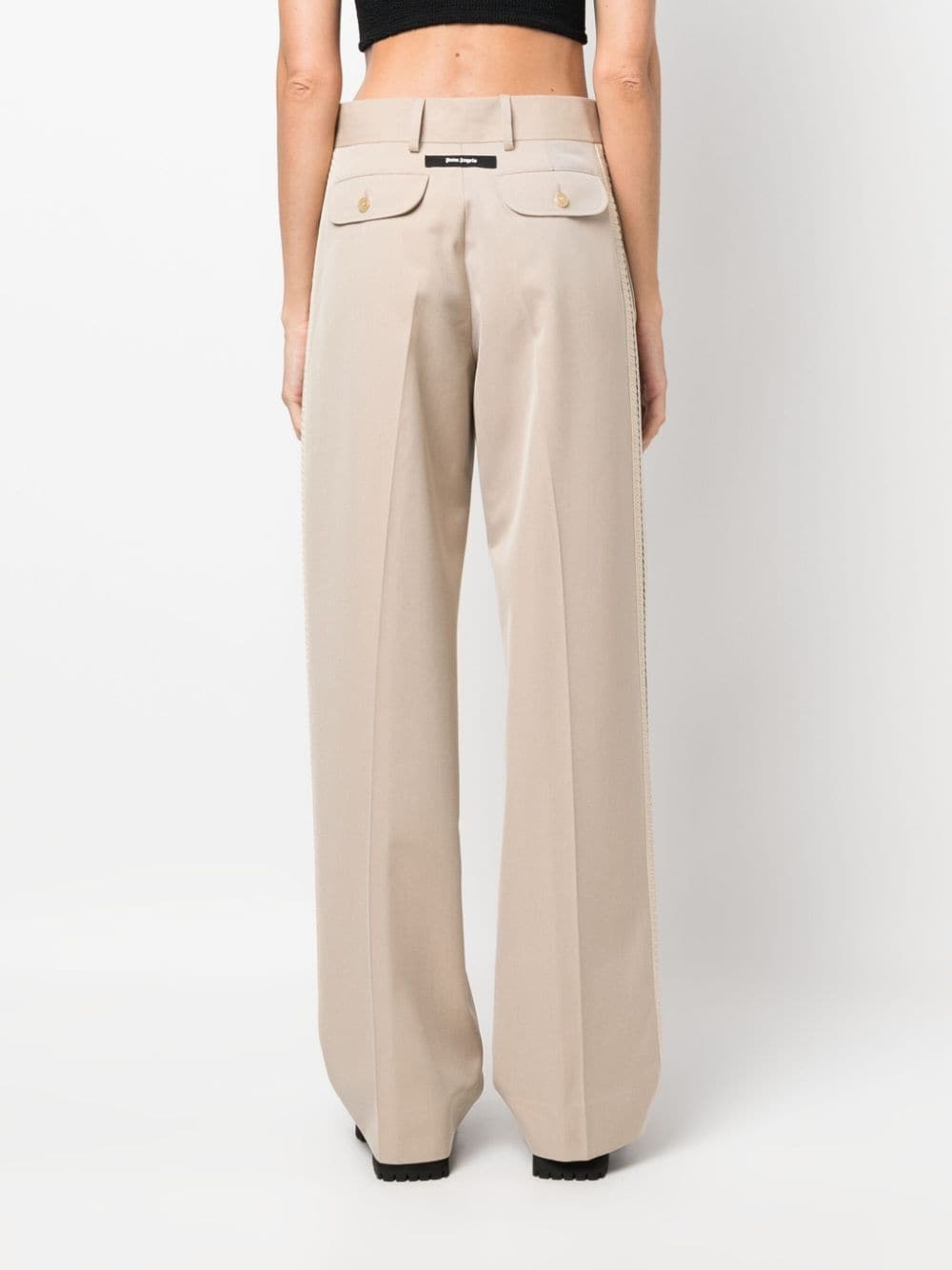 crochet-stripe cotton trousers - 4