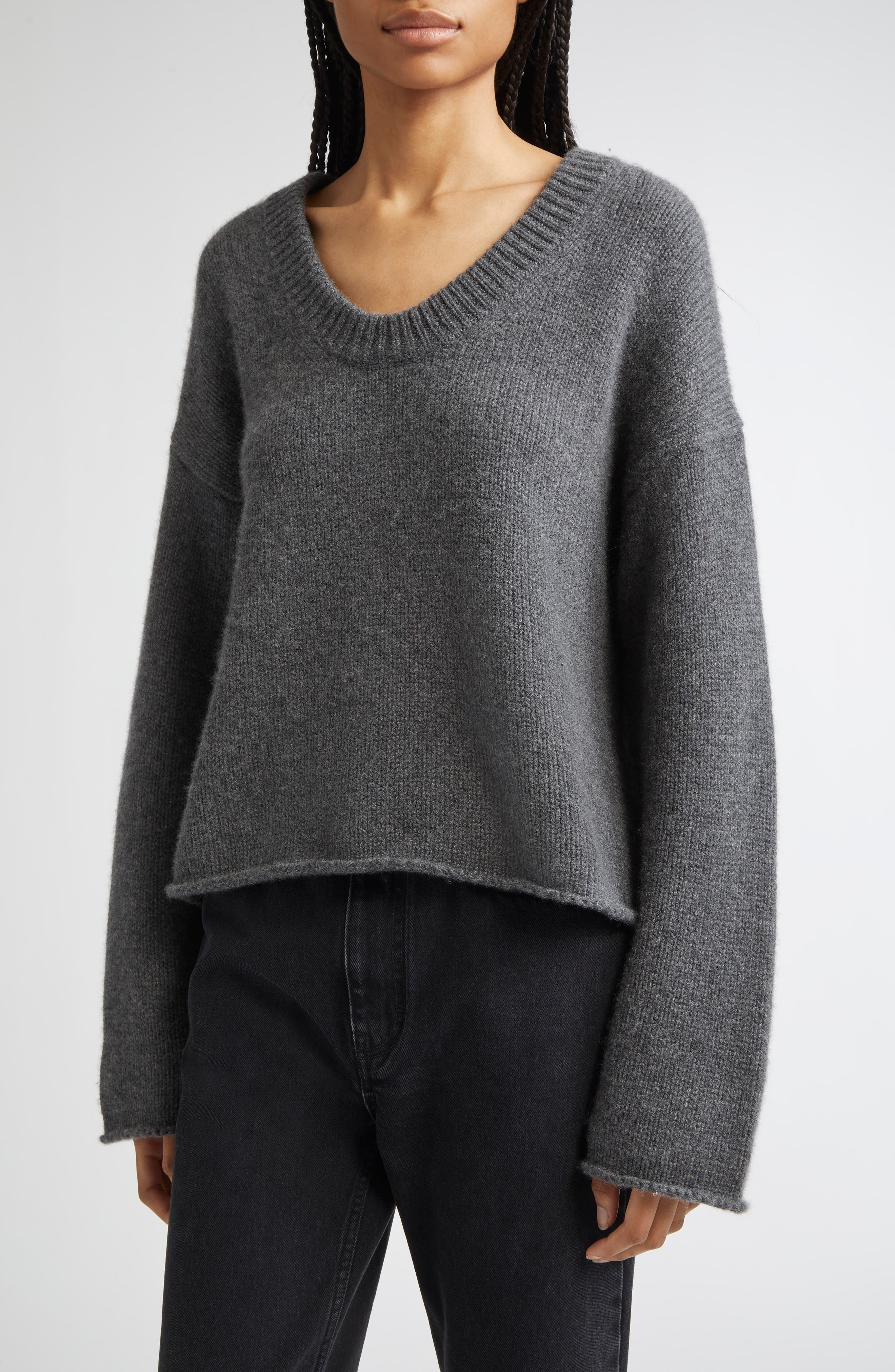 LOULOU DE SAISON Derry Cashmere U-Neck Sweater in Anthracite Melange at Nordstrom - 4