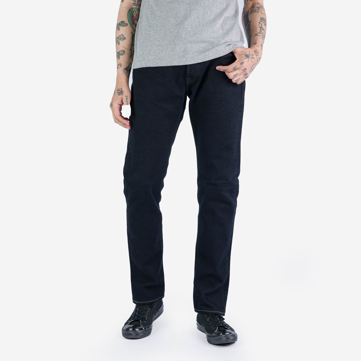 Iron Heart IH-666S-142od 14oz Selvedge Denim Slim Straight Cut Jeans -  Indigo Overdyed Black