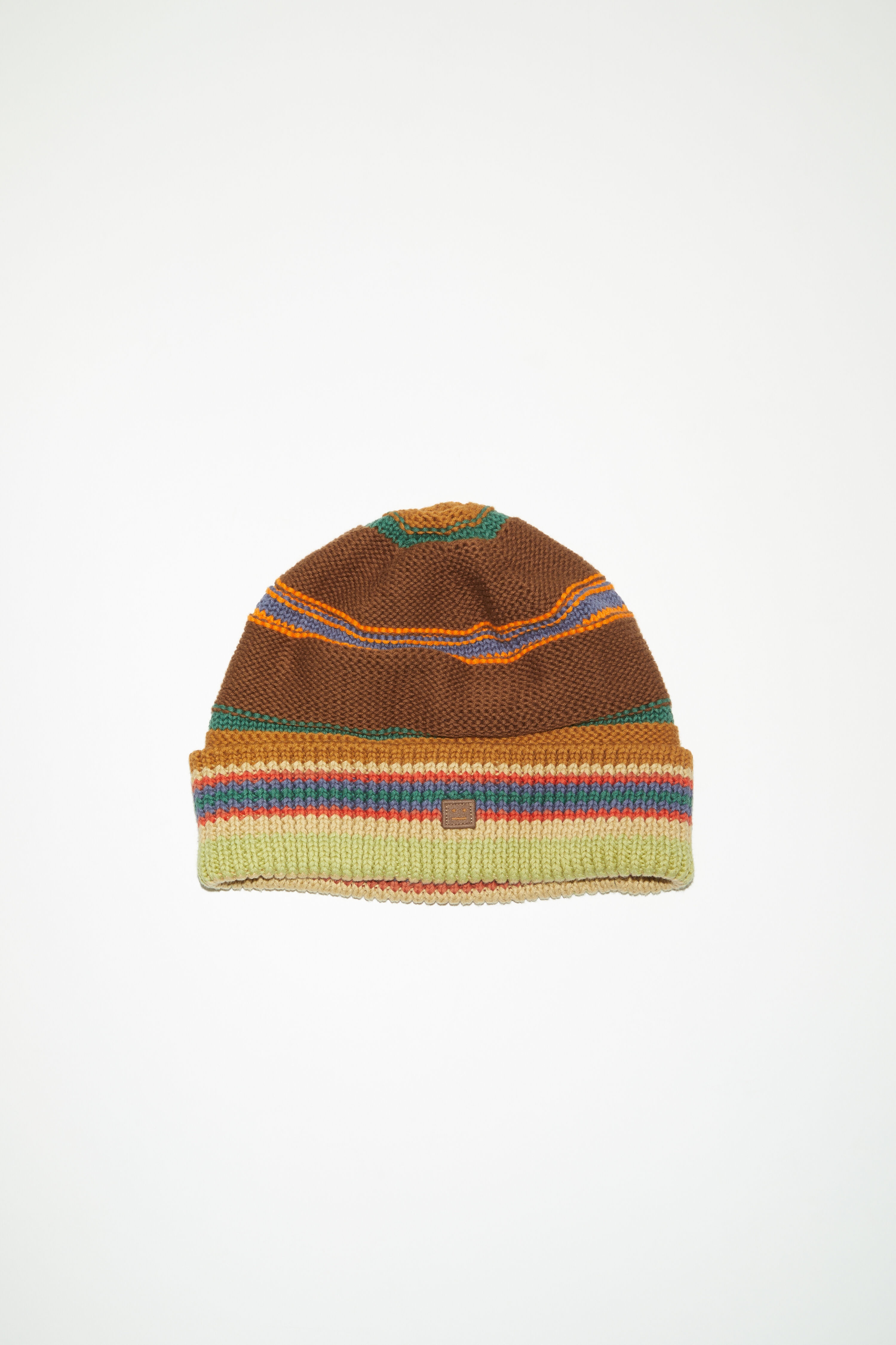 Stripe knit beanie - Cinnamon brown/multi - 1