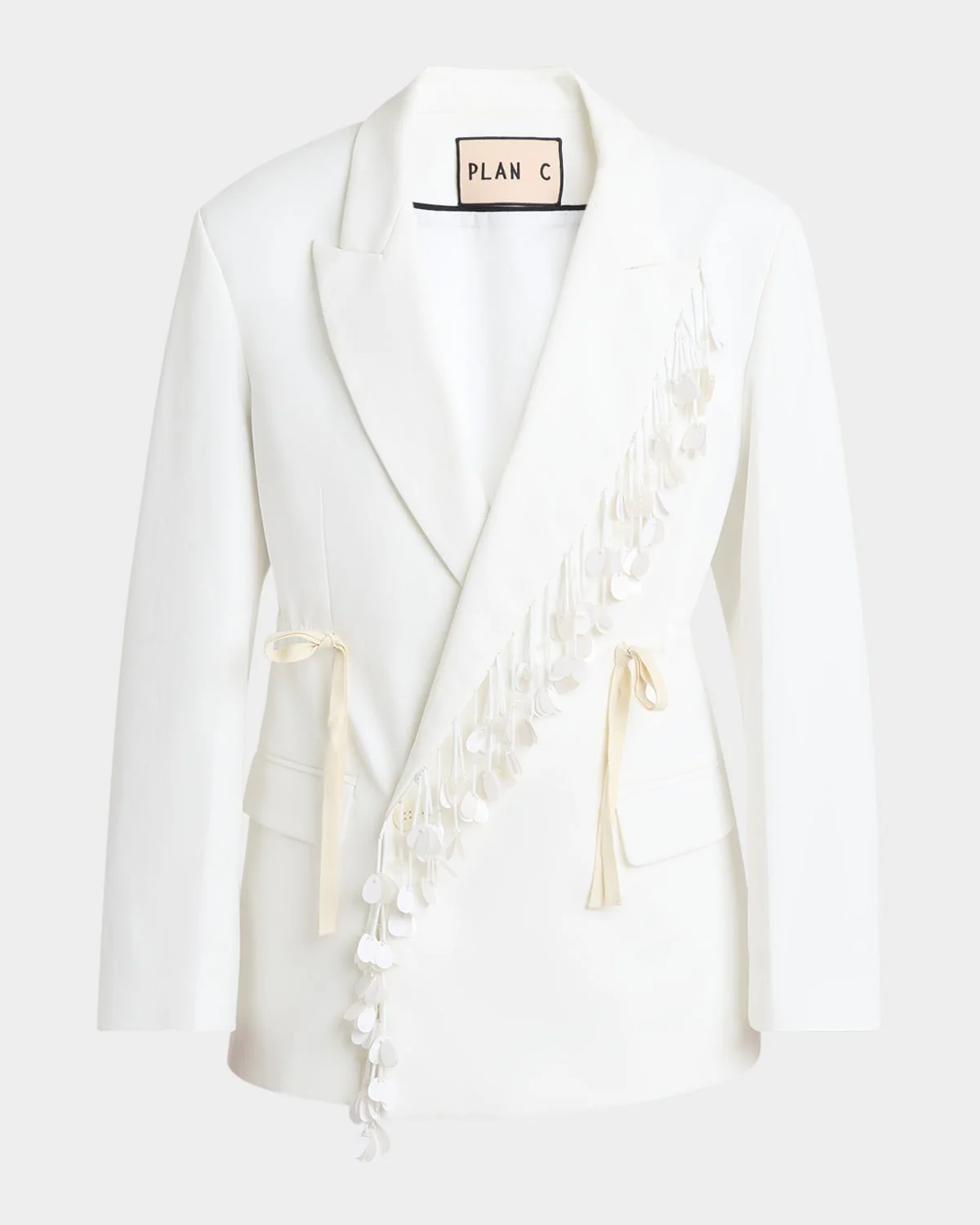Sequin-Fringe Drawstring Double-Breasted Blazer Jacket - 1