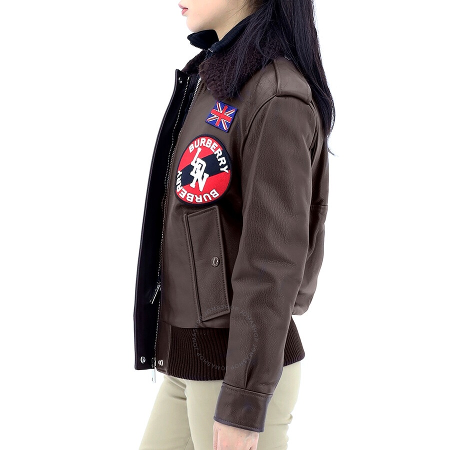 Burberry Ladies Dark Brown Shandwick Detchable Shearling Collar Flight Jacket With Warmer - 4