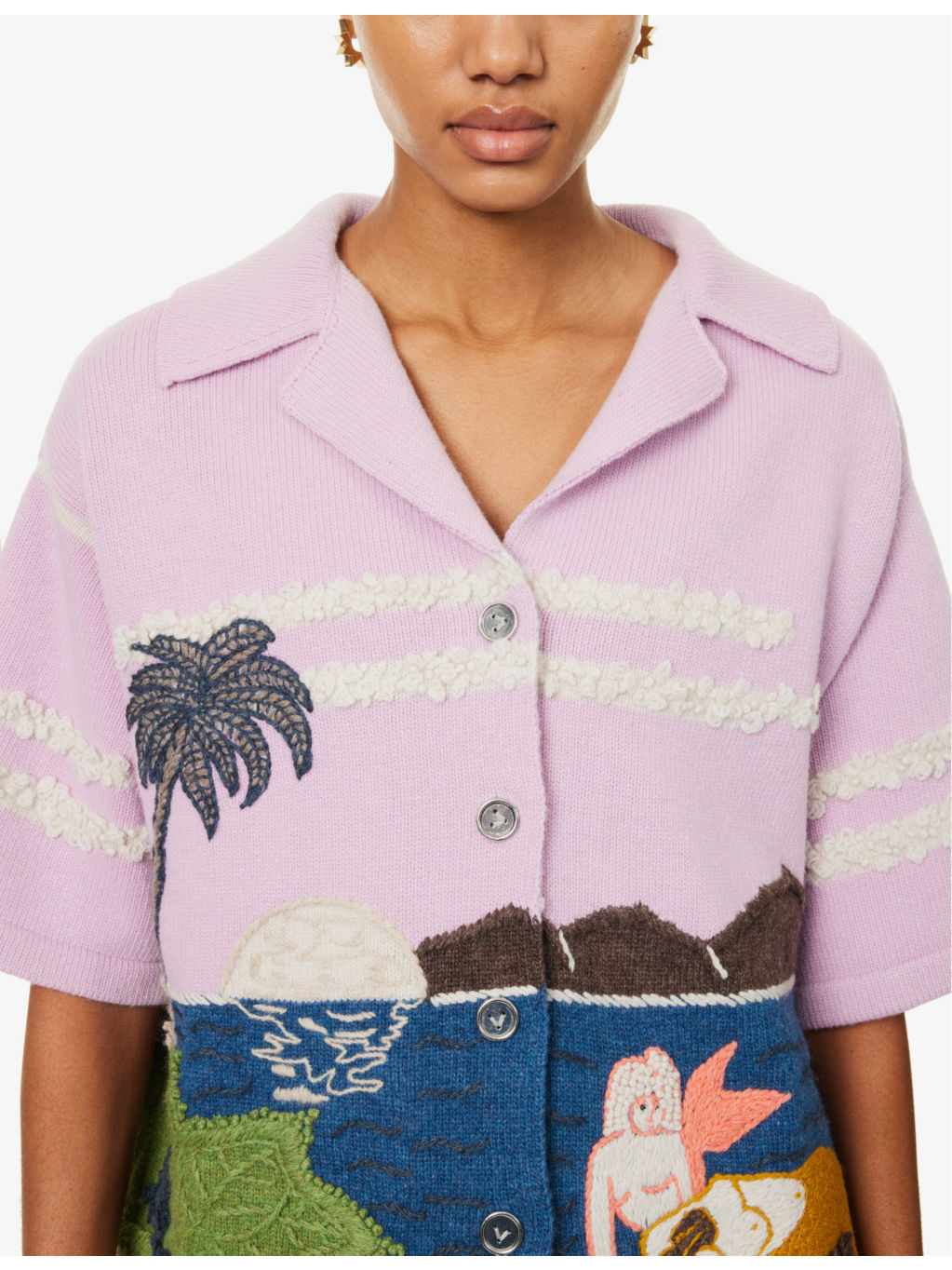 Graphic-intarsia camp-collar wool shirt - 6