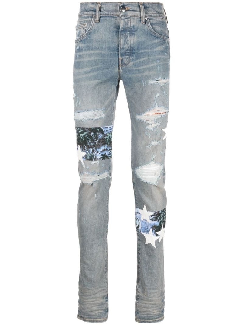 distressed-effect star patch skinny jeans - 1
