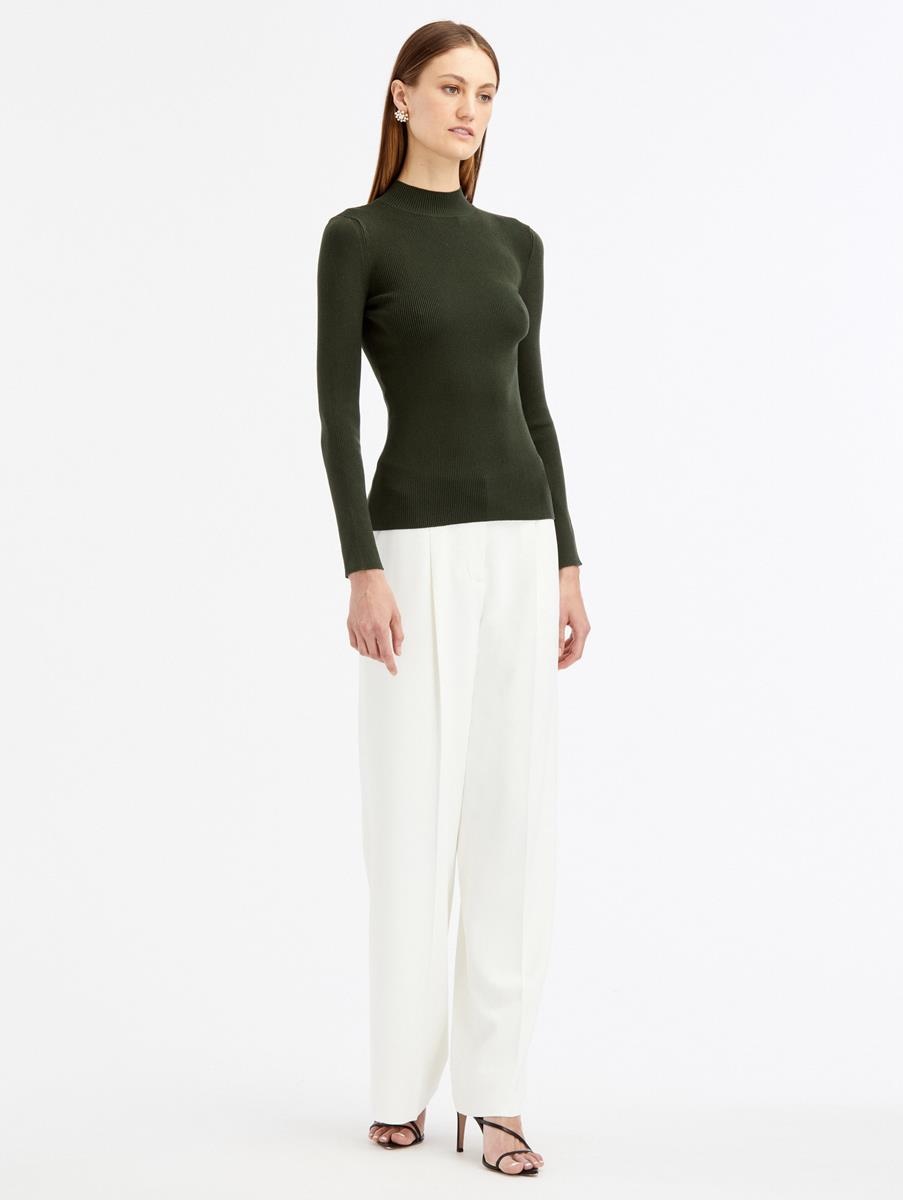LONG SLEEVE MOCK NECK RIBBED PULLOVER - 2