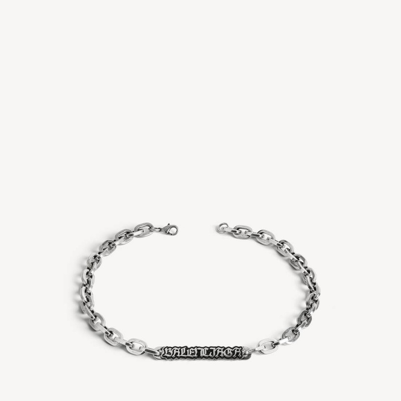BALENCIAGA Men's Goth Gourmette Necklace in Antique Silver outlook