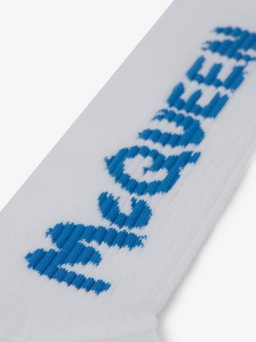 Mcqueen Graffiti Socks in White/sky Blue - 2