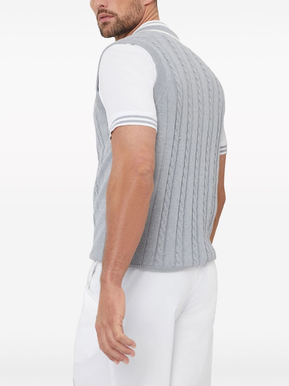 logo-patch cable-knit vest - 4