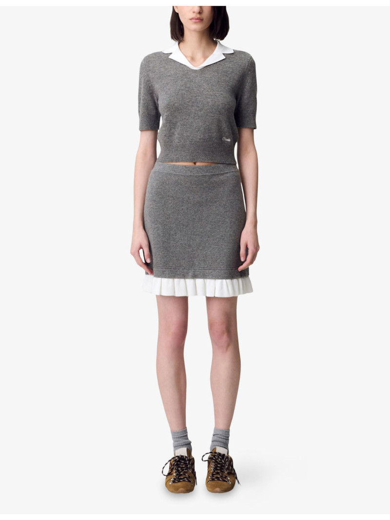 Claudie Pierlot Frill-Trim Knitted Wool-Cashmere Blend Skirt outlook