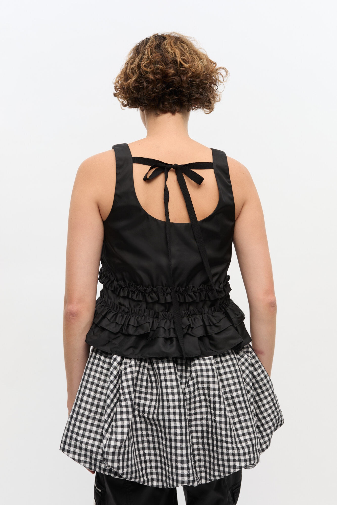 BLACK DUCHESSE NYLON FRILL TOP - 5