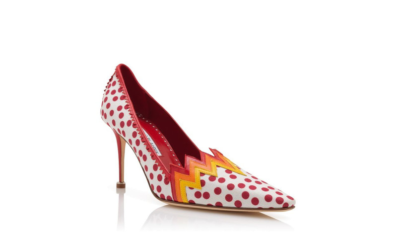Red and White Linen Polka Dot Pumps 3