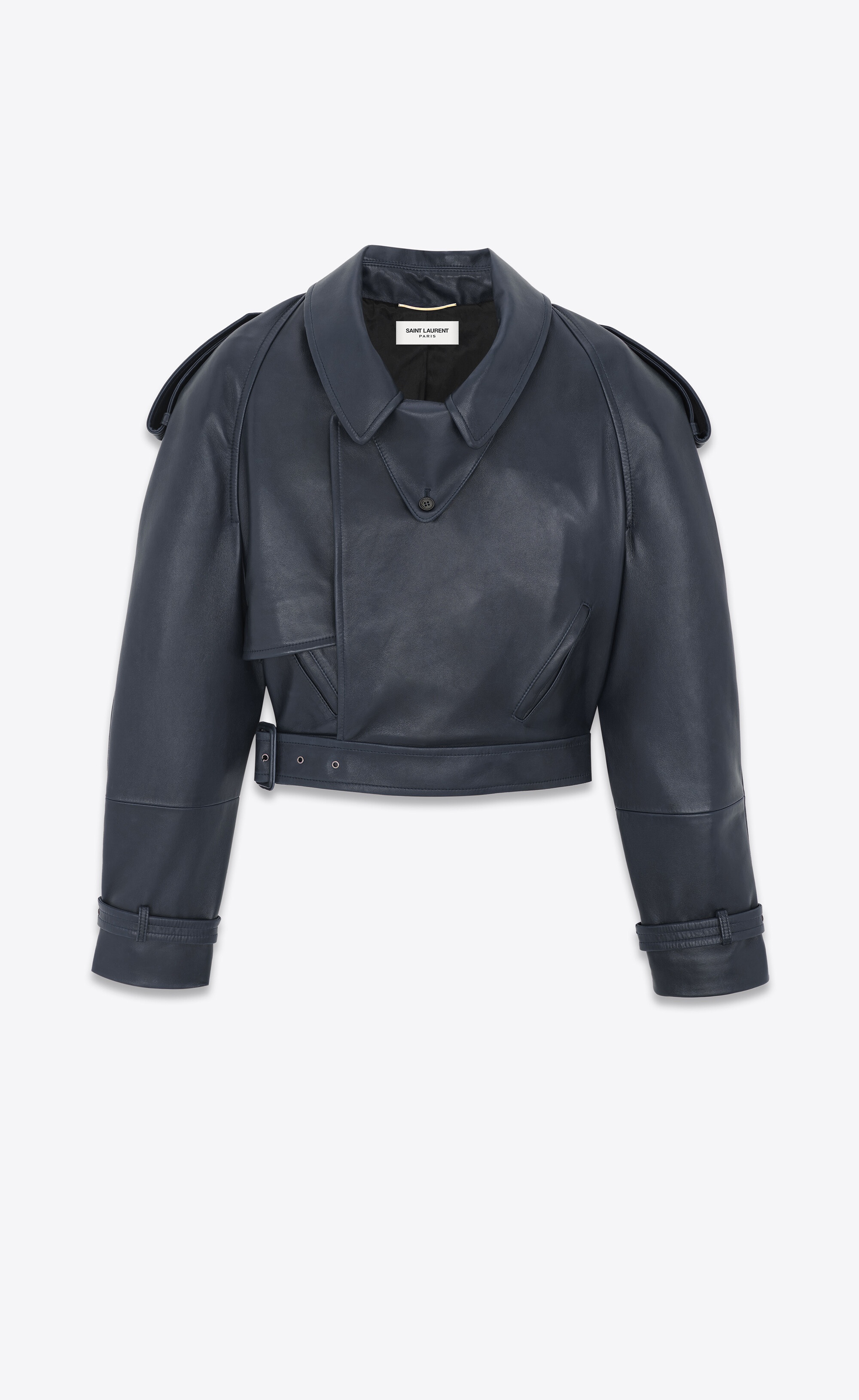 cropped trench in shiny lambskin - 3