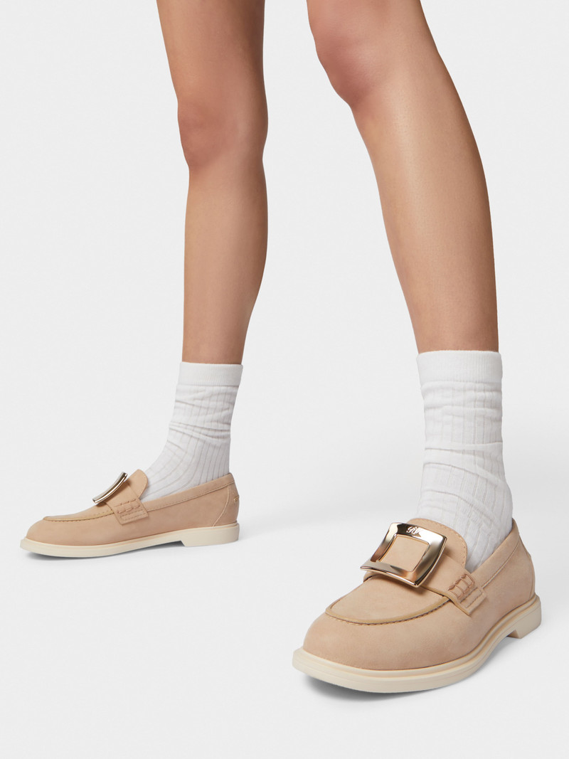 Roger Vivier Viv' Rangers Metal Buckle Loafers in Suede outlook