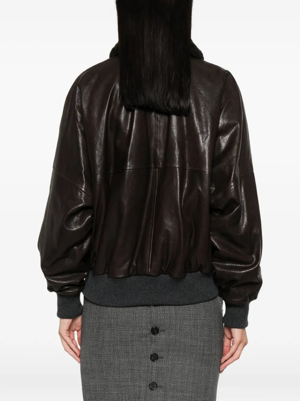 Leather Jacket With Shearling Collar - 4