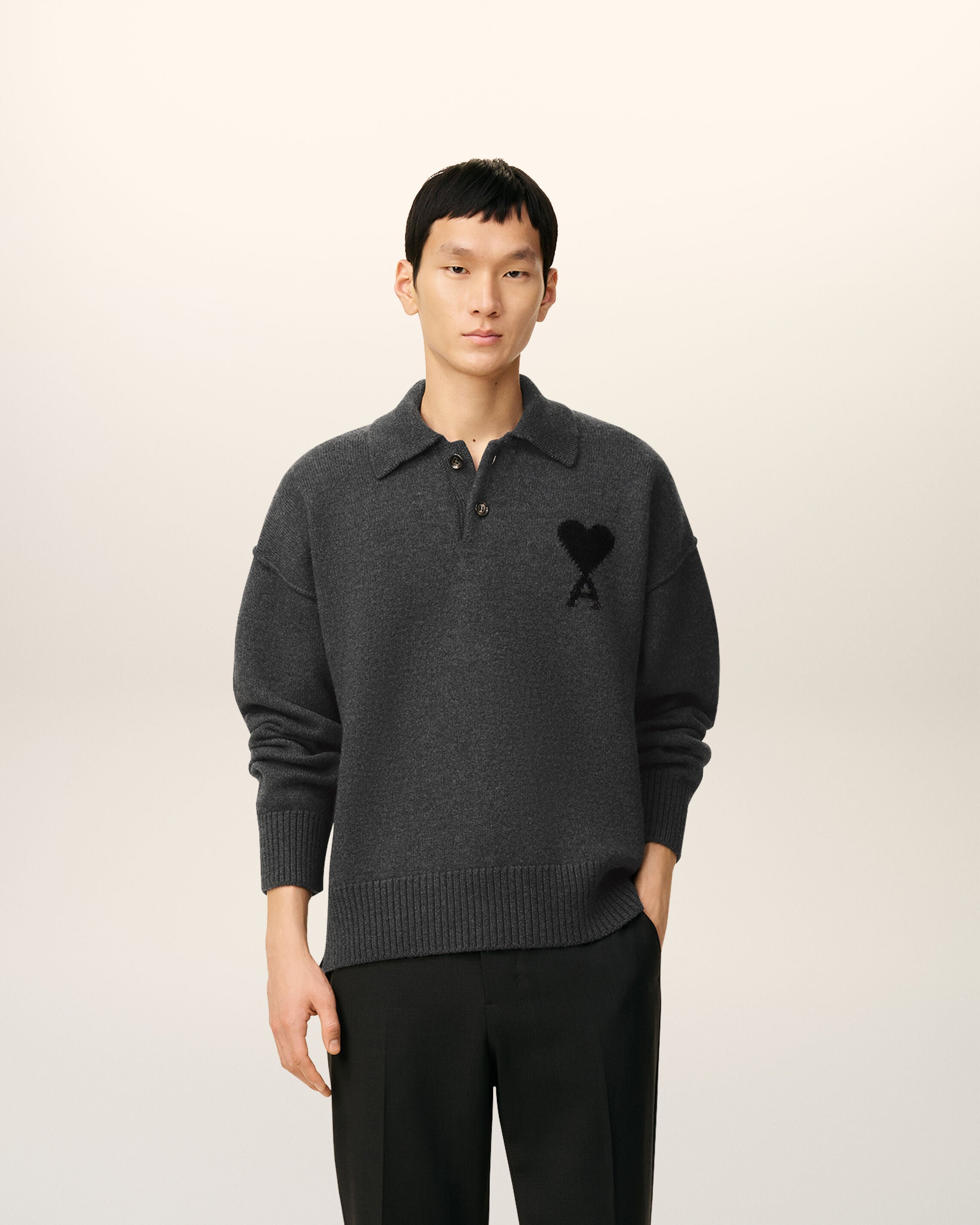 GREY WOOL AMI DE COEUR POLO - 2