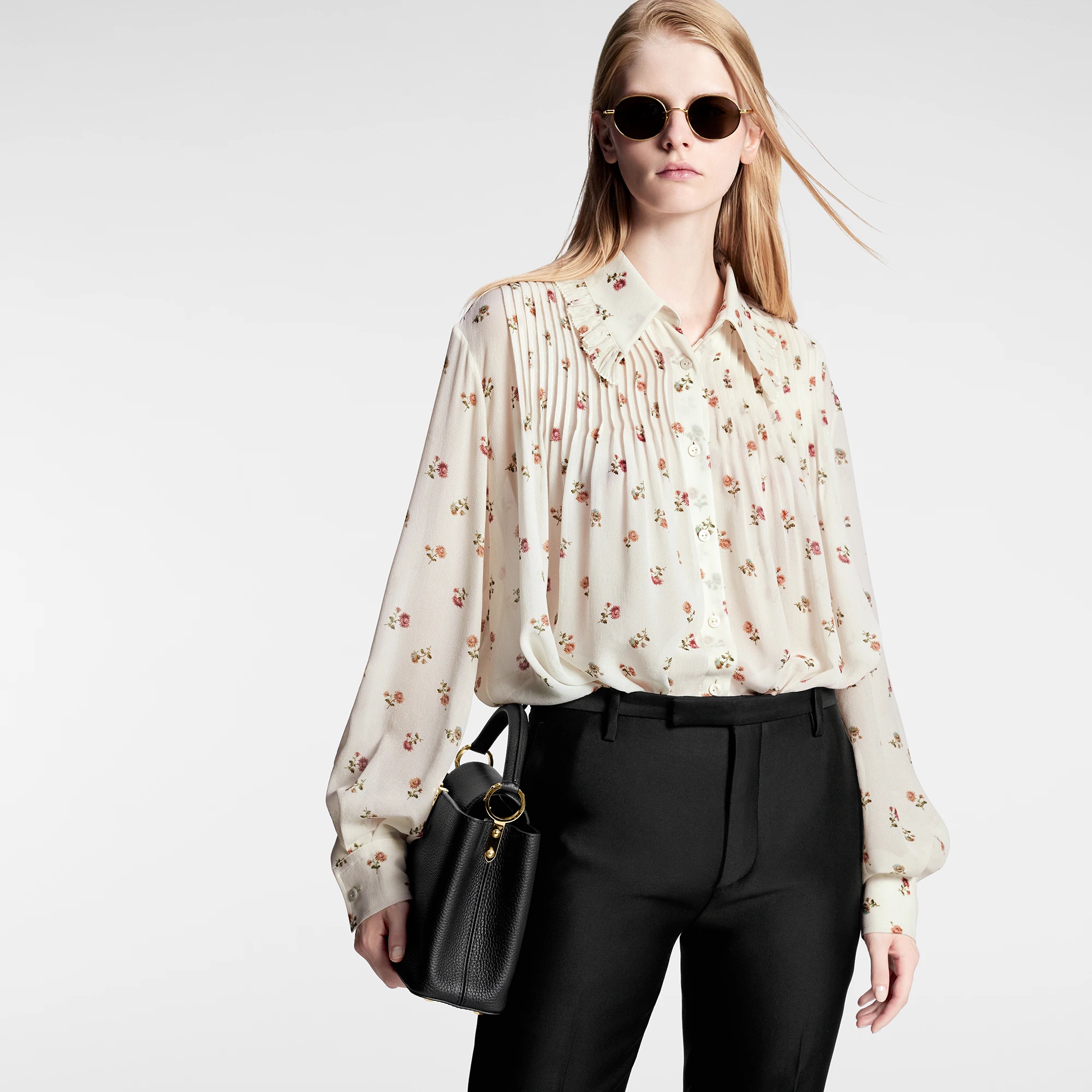 Floral Print Ruffle Collar Shirt - 3