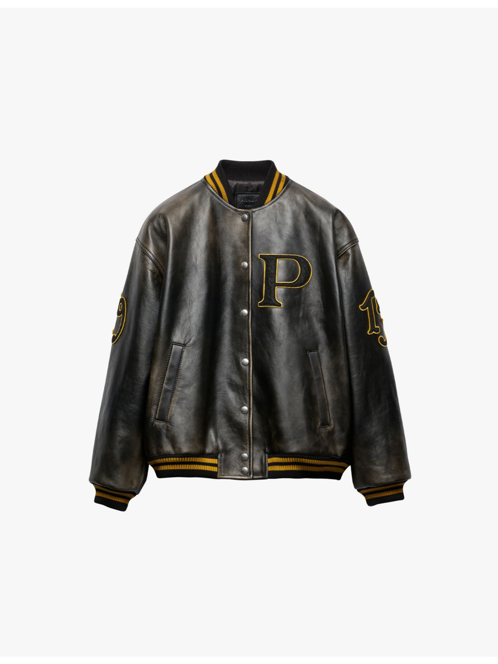 Patch-motif relaxed-fit leather bomber jacket - 1