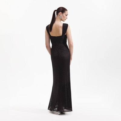 self-portrait Black Beaded Mesh Maxi Dress outlook