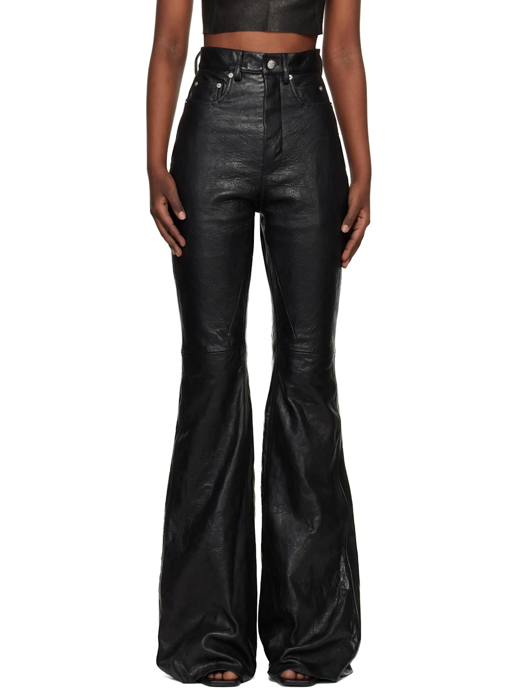 Black Temple Bolan Bootcut Leather Pants - 1