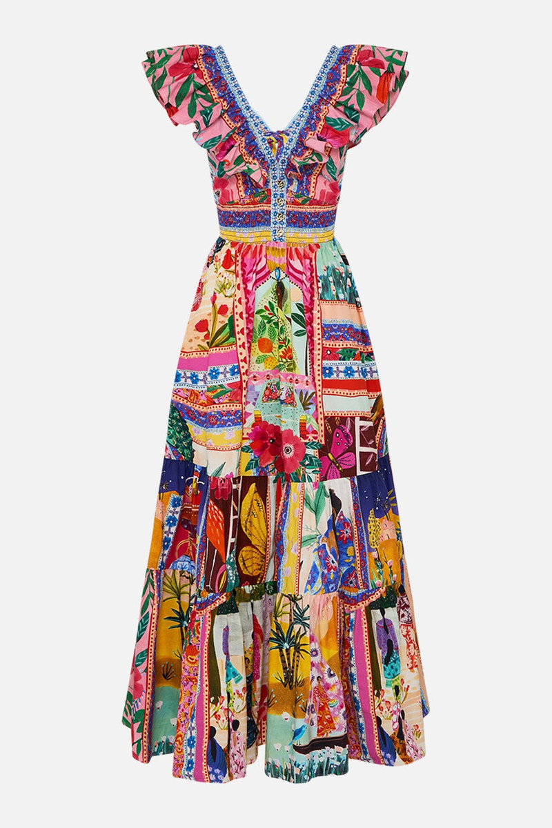 TIERED DRESS WITH NECK FRILL - 1