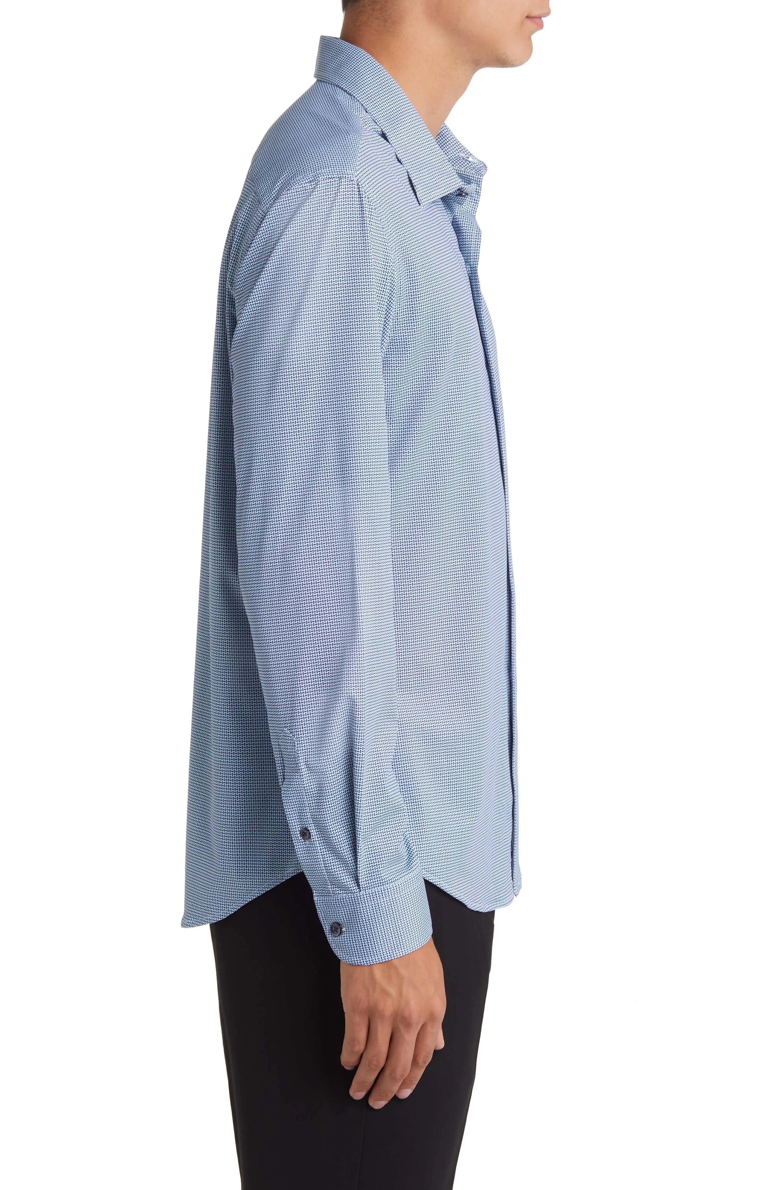 Micropattern Stretch Button-Up Shirt in Solid Light/Pastel B - 4