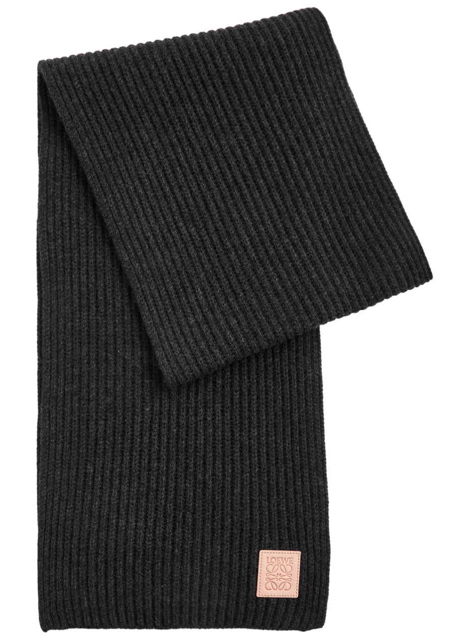 Loewe Logo Ribbed Cashmere Scarf - 1
