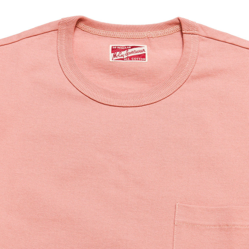 The Real McCoys Joe McCoy MC19012 Overdyed Sportswear Pocket Tee Coral outlook