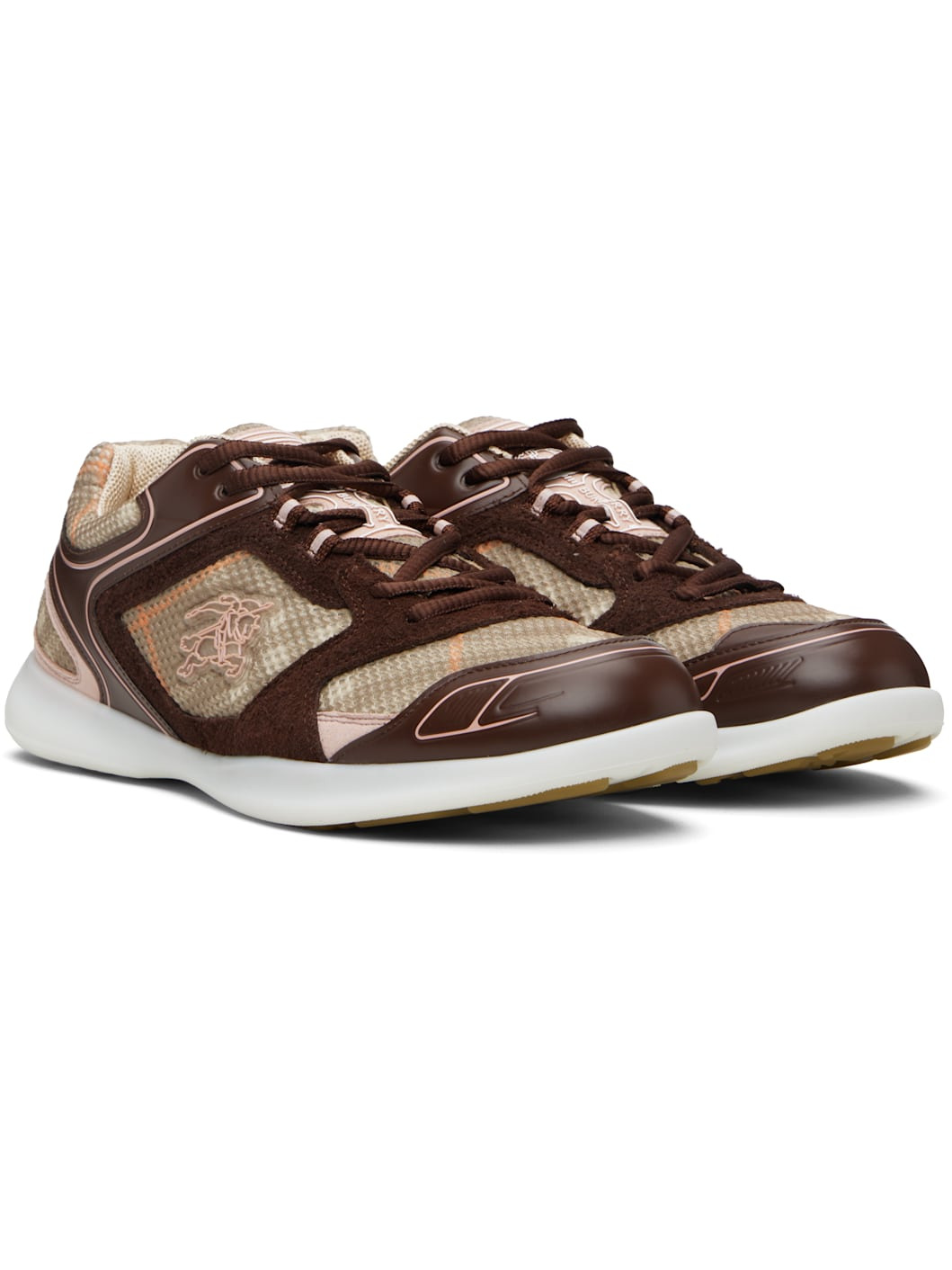 Beige & Burgundy Check Matrix Sport Sneakers - 4
