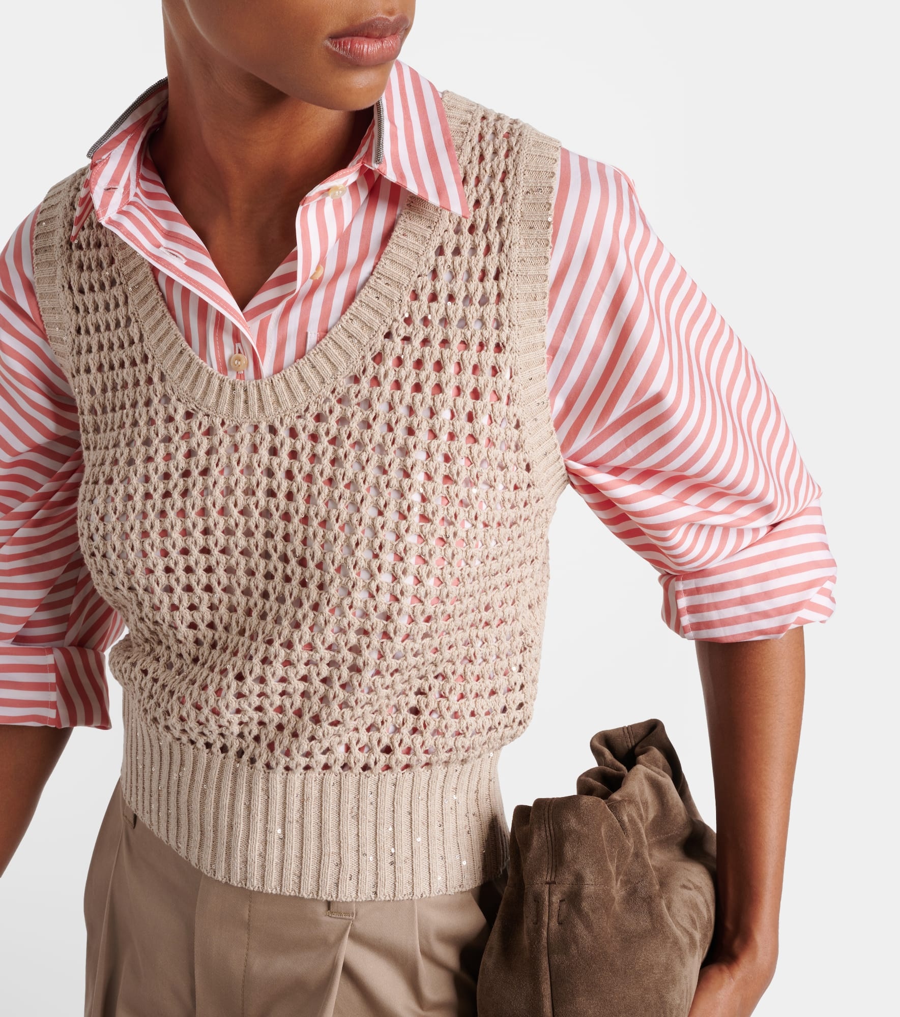 Sequined open-knit cotton-blend vest - 4