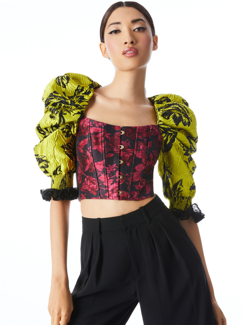 Alice + Olivia FANTASIA PLEATED SLEEVE BUSTIER outlook