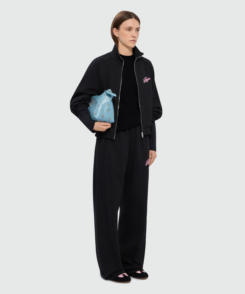 Black long-sleeve cotton jersey T-shirt with MSGM embroidery on the chest 4