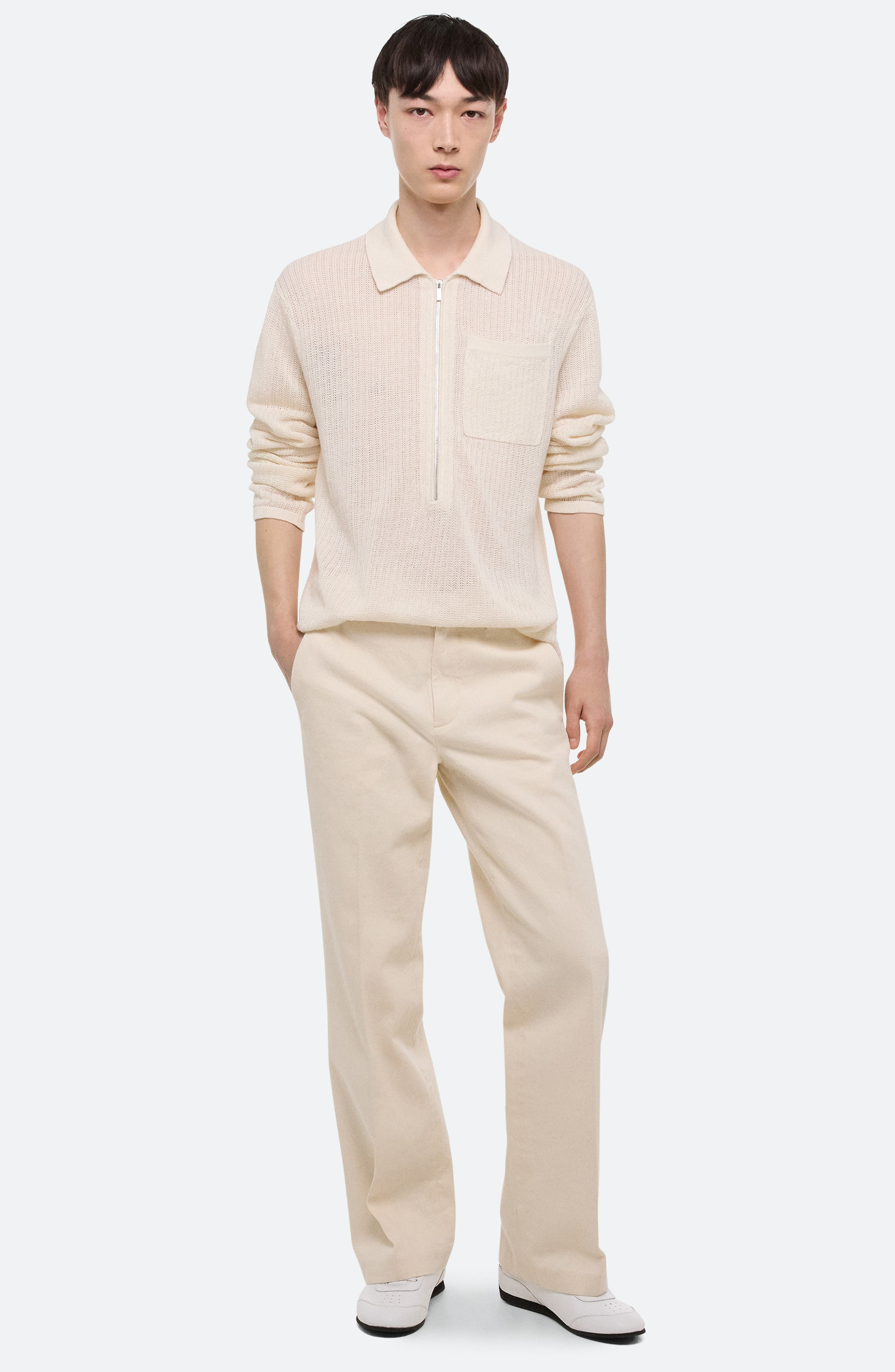 Helmut Lang Half Zip Linen Sweater in Ivory at Nordstrom - 6