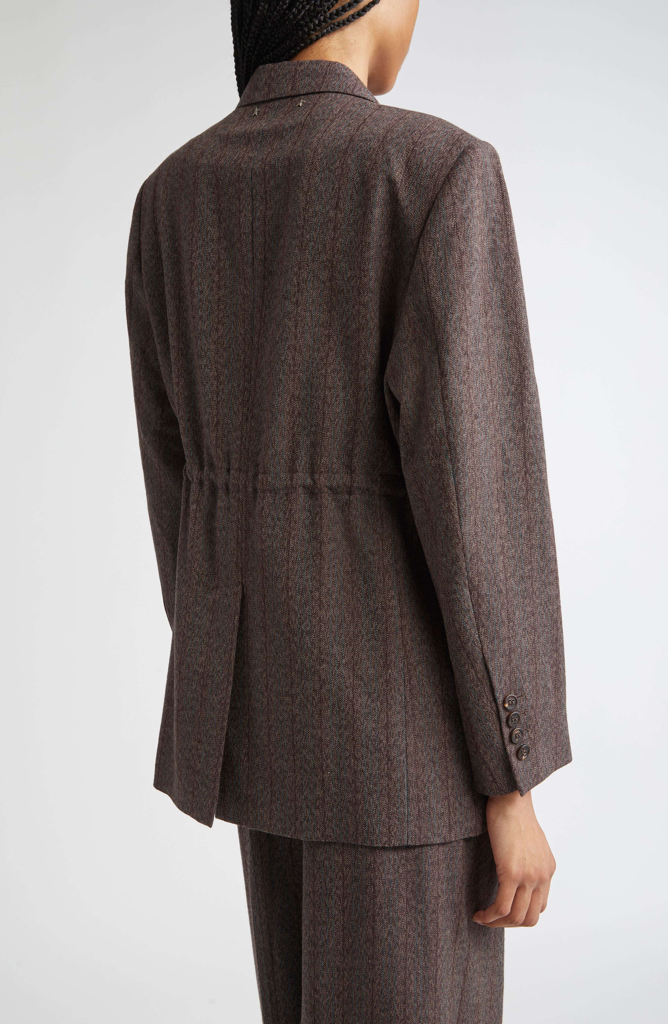 Golden Goose Journey Double Breasted Pinstripe Virgin Wool Blazer in Cocoa Brown/Turquoise at Nordst - 3