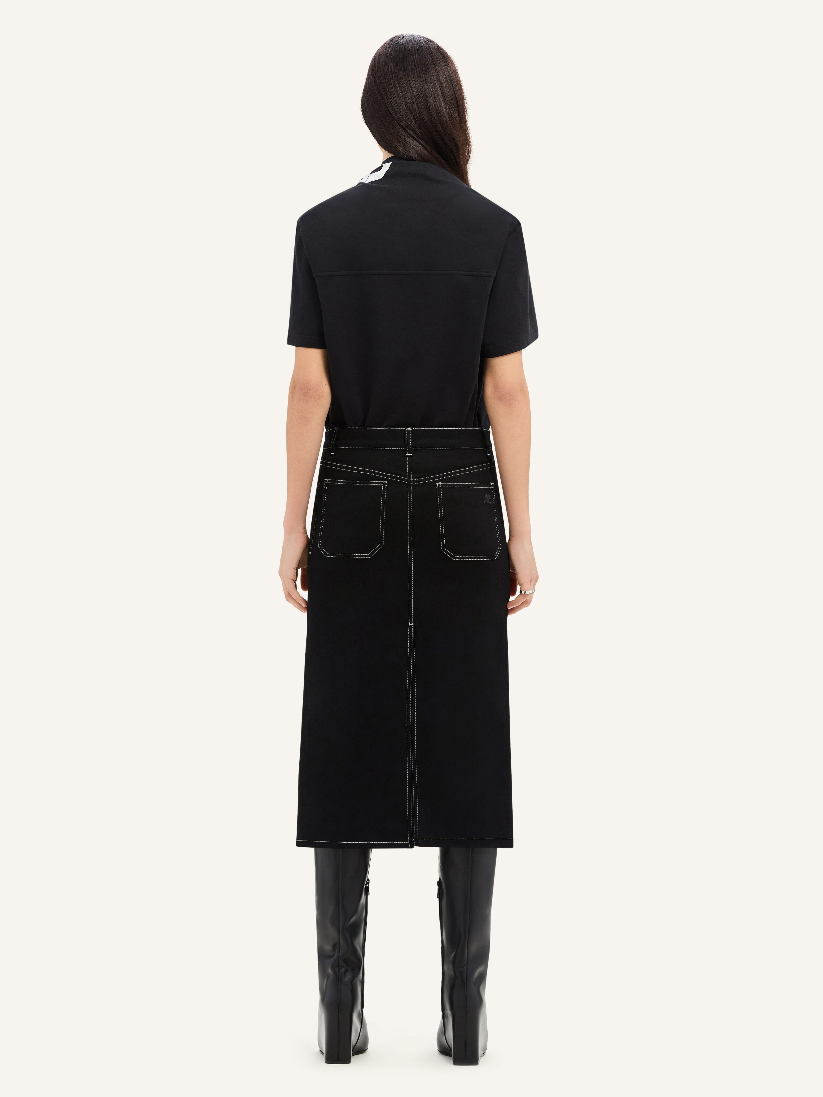 2-POCKET TOPSTITCHED DENIM MIDI SKIRT - 4