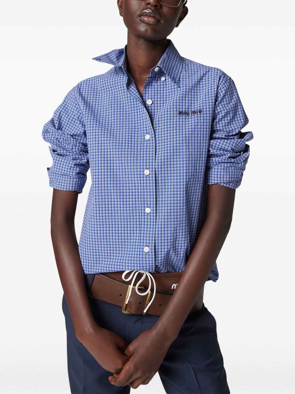 logo-embroidered checked shirt - 2