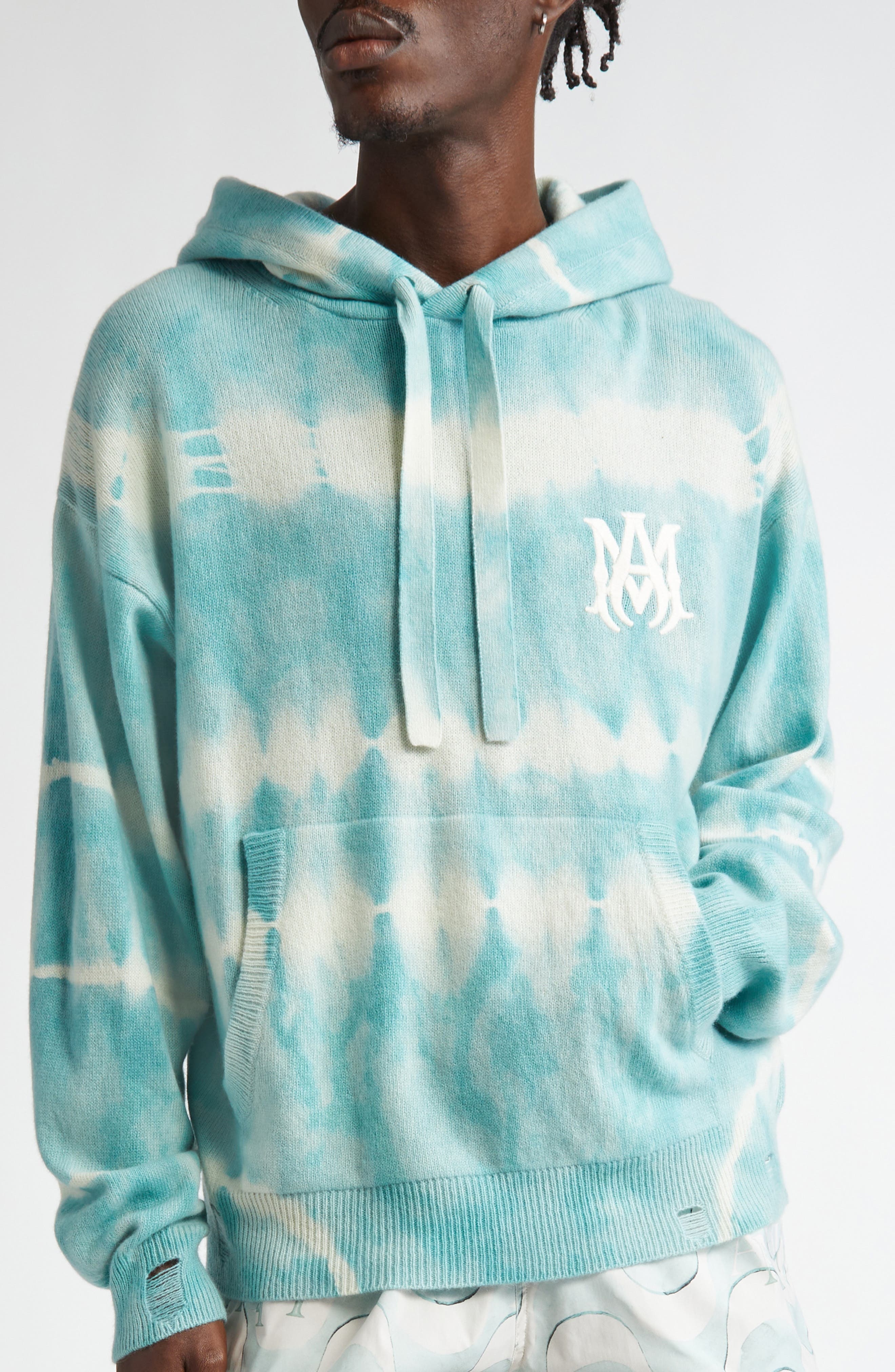 AMIRI Tie Dye Cashmere & Wool Hoodie in Sea Blue at Nordstrom - 5