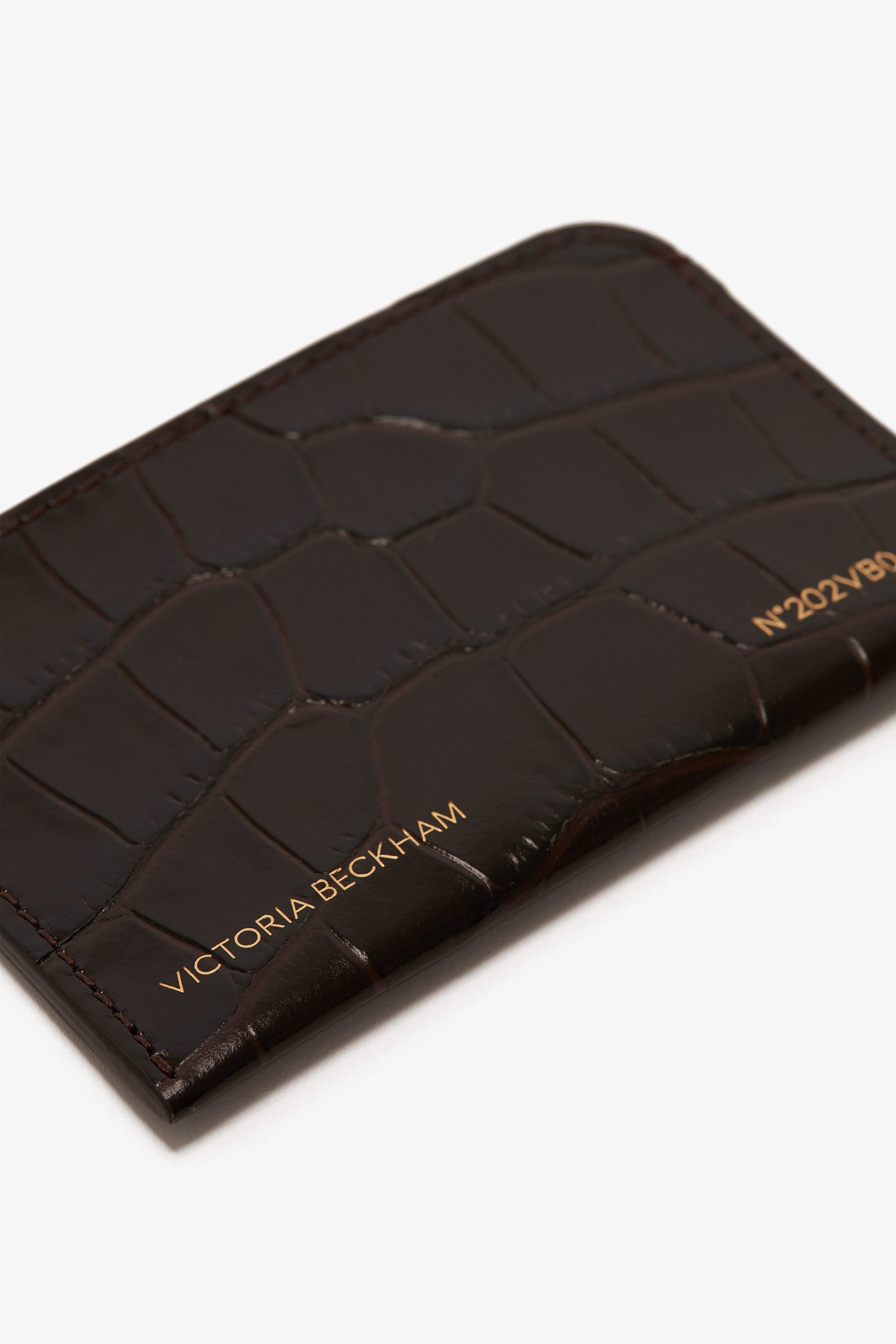 Envelope Card Holder In Espresso Croc Embossed Leather - 4