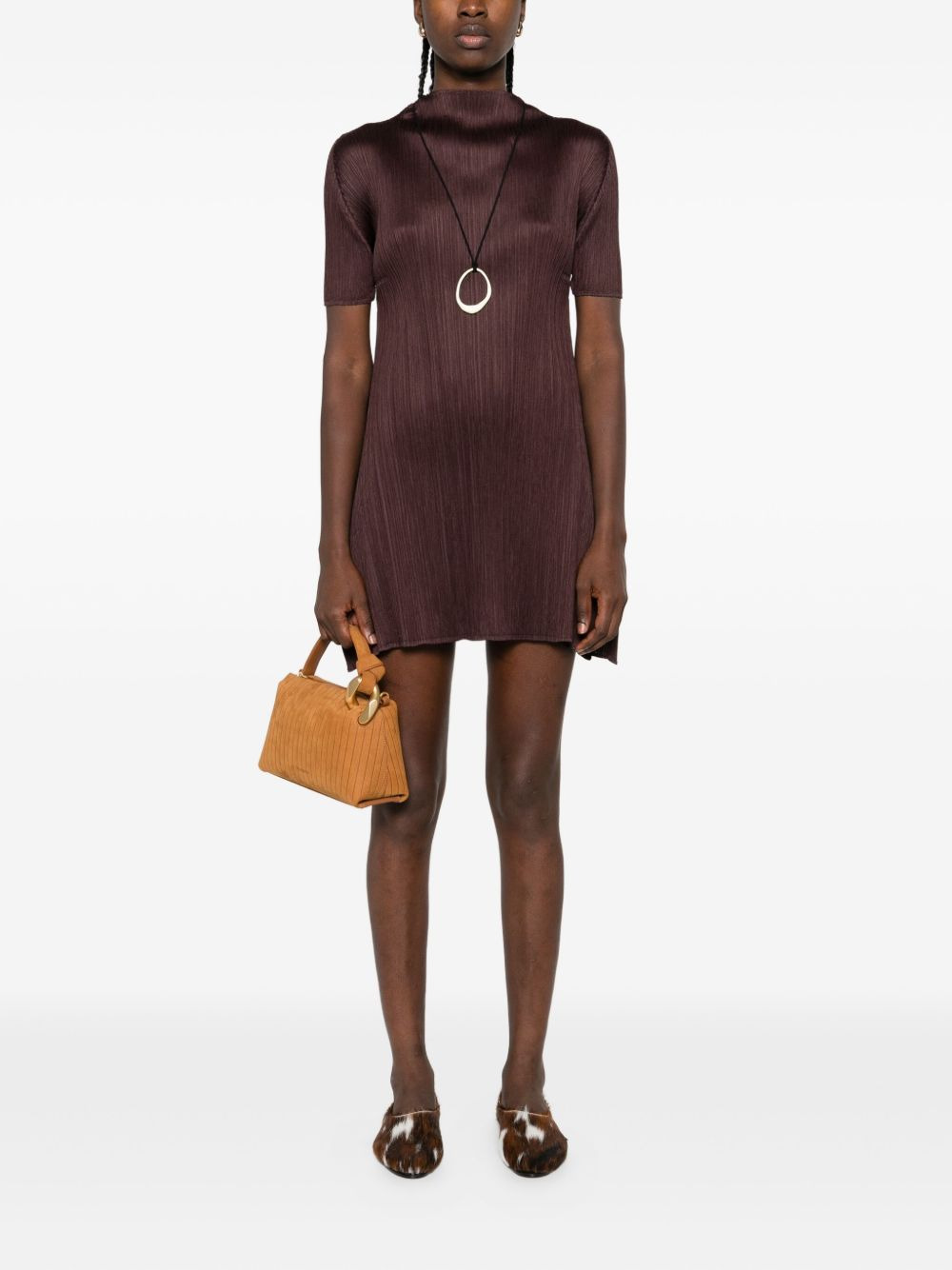 pleated high-neck mini dress - 2