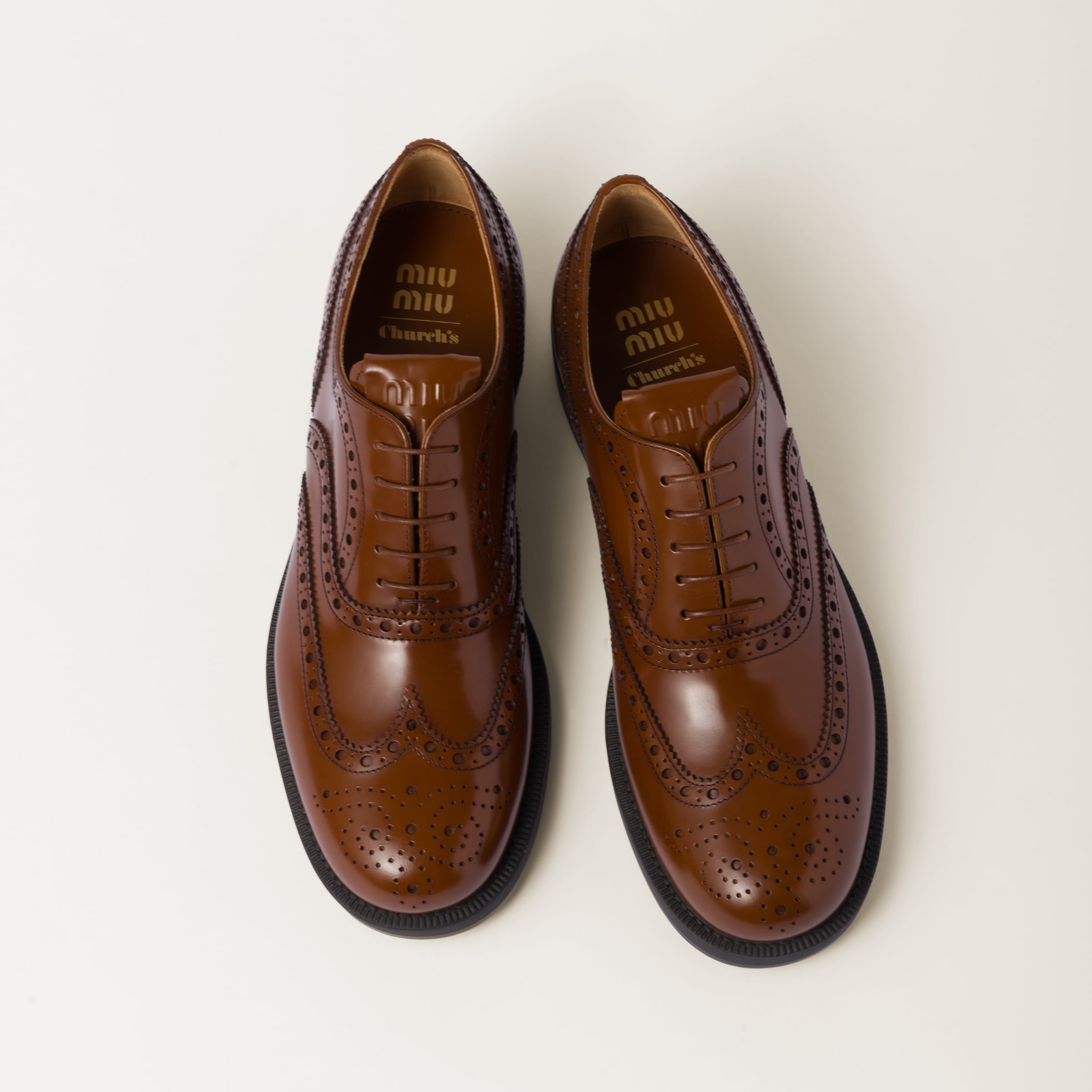 Church's X Miu Miu Brushed Leather Oxford Brogue Shoes - 4
