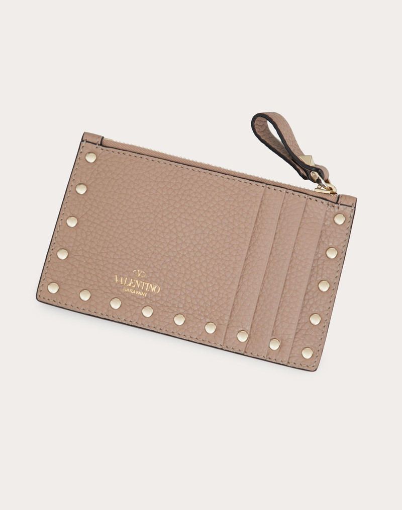ROCKSTUD GRAINY CALFSKIN CARDHOLDER WITH ZIPPER 3