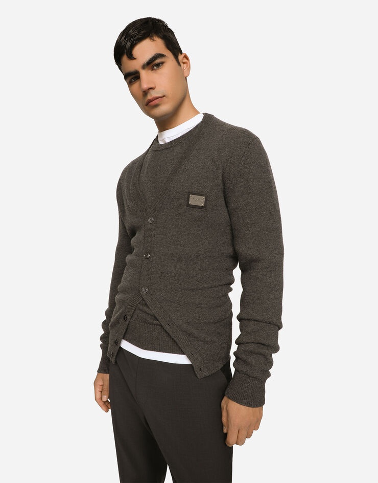 Cashmere and wool cardigan with branded tag - 4