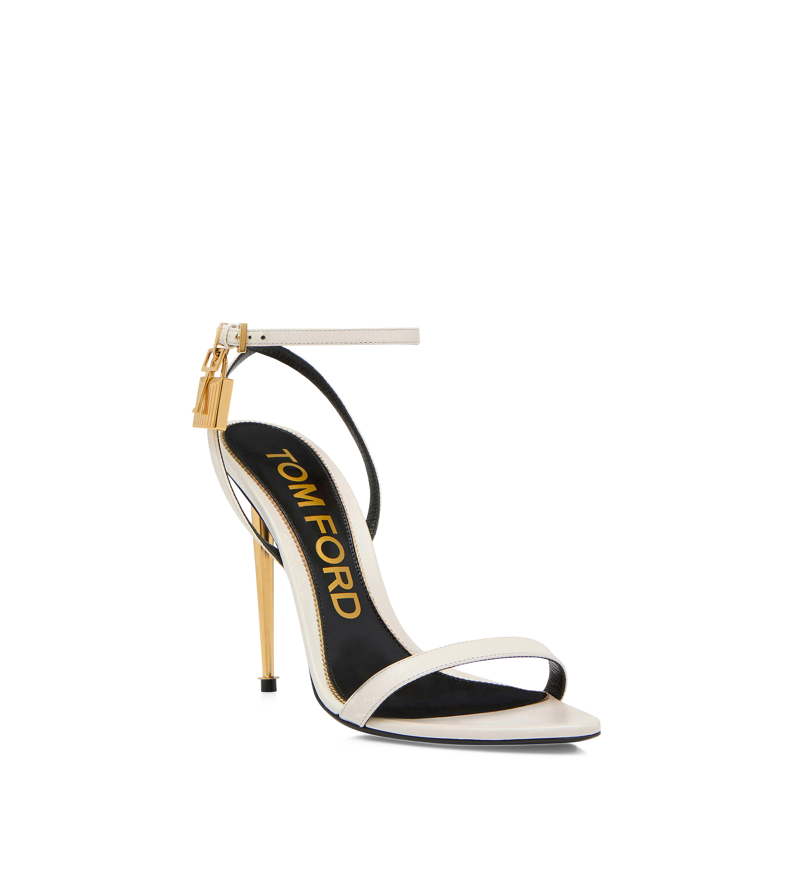 SHINY LEATHER PADLOCK POINTY NAKED SANDAL - 2
