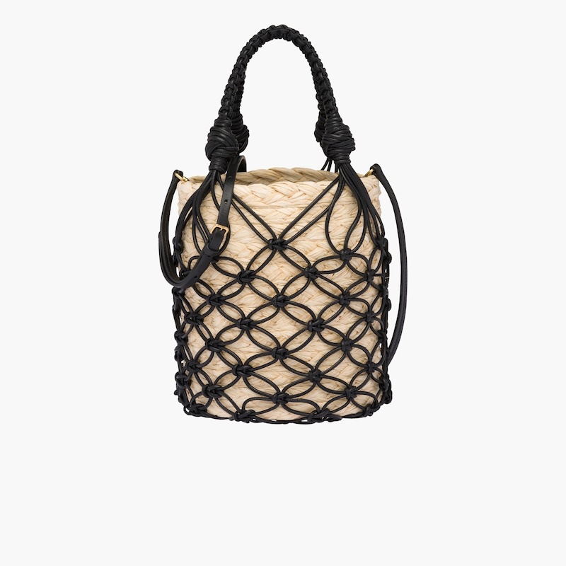 Leather mesh and straw bucket bag - 2